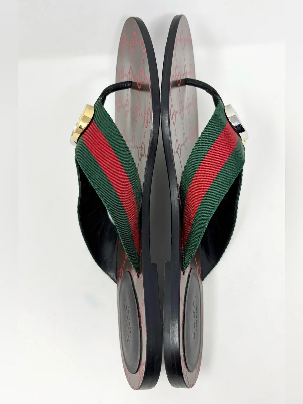 Gucci Kika Web Thong Sandals Nero GG Logo Size 41 US 11